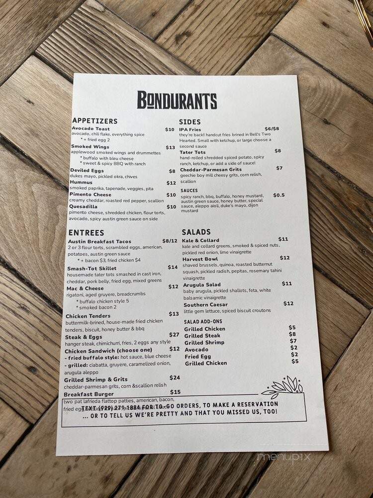 Bondurants - New York, NY menu_pic