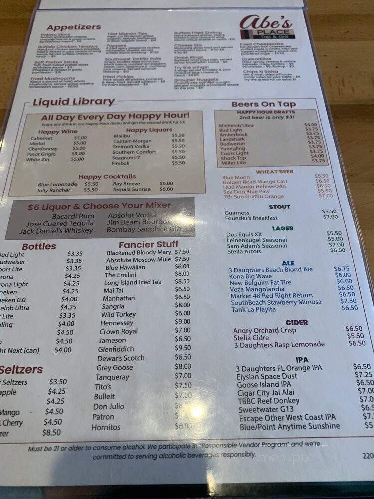 Abe's Place - Clearwater, FL menu_pic