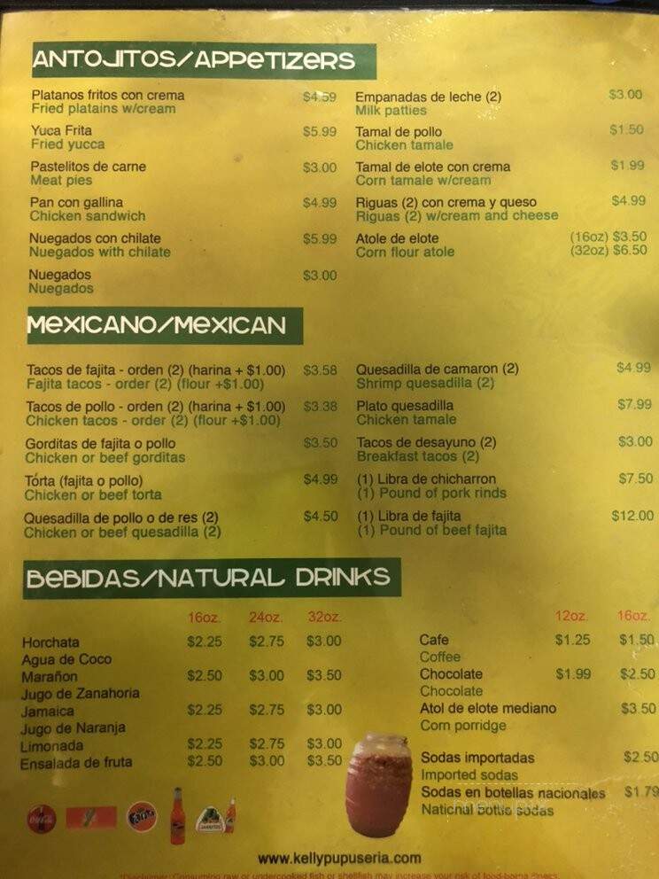 Kelly Pupuseria - Houston, TX menu_pic
