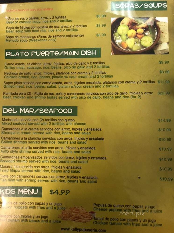 Kelly Pupuseria - Houston, TX menu_pic