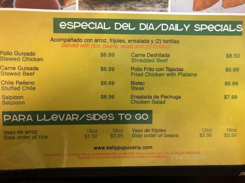 Kelly Pupuseria - Houston, TX menu_pic