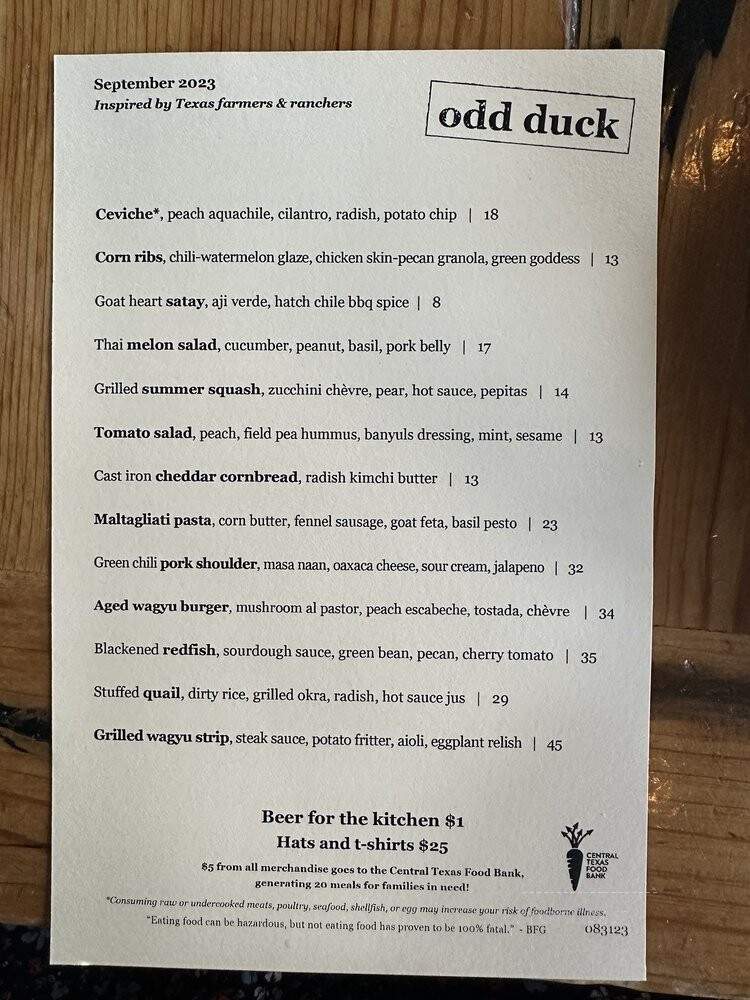 Odd Duck - Austin, TX menu_pic