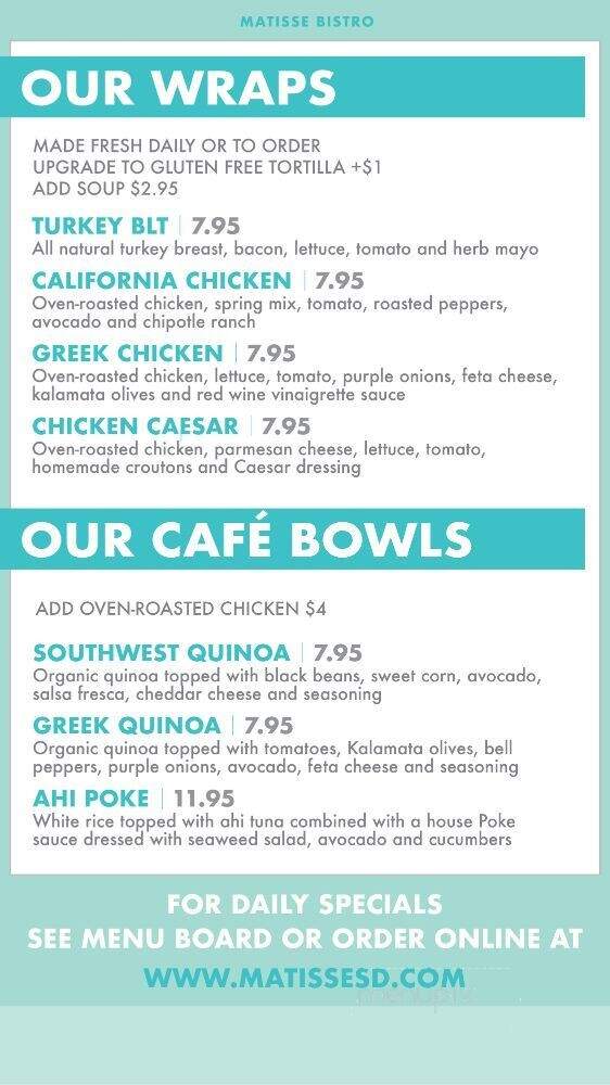 Matisse Express - San Diego, CA menu_pic