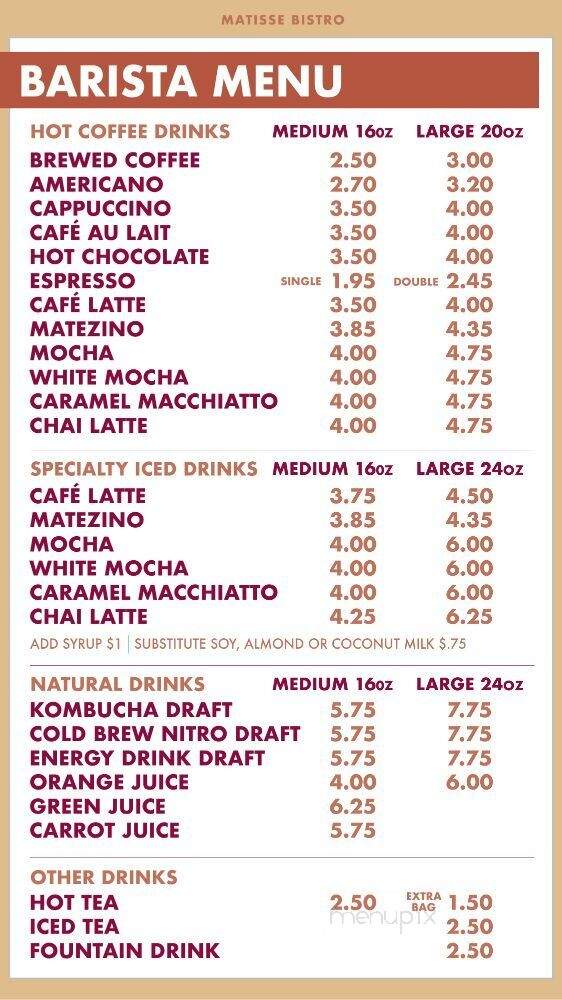 Matisse Express - San Diego, CA menu_pic