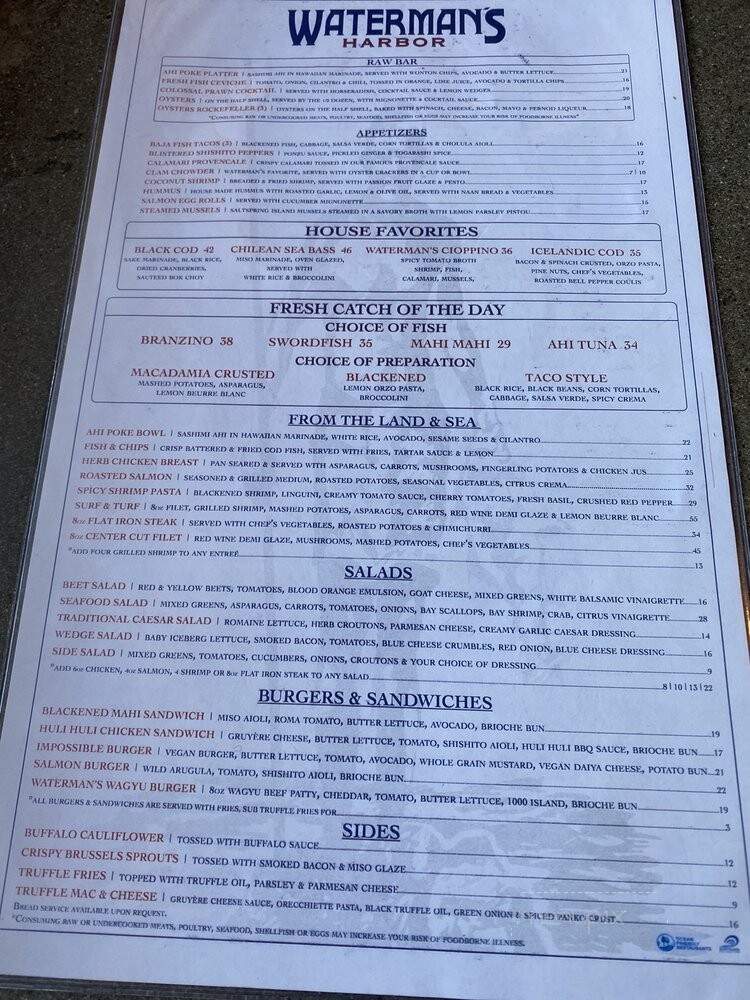 Waterman's Harbor - Dana Point, CA menu_pic