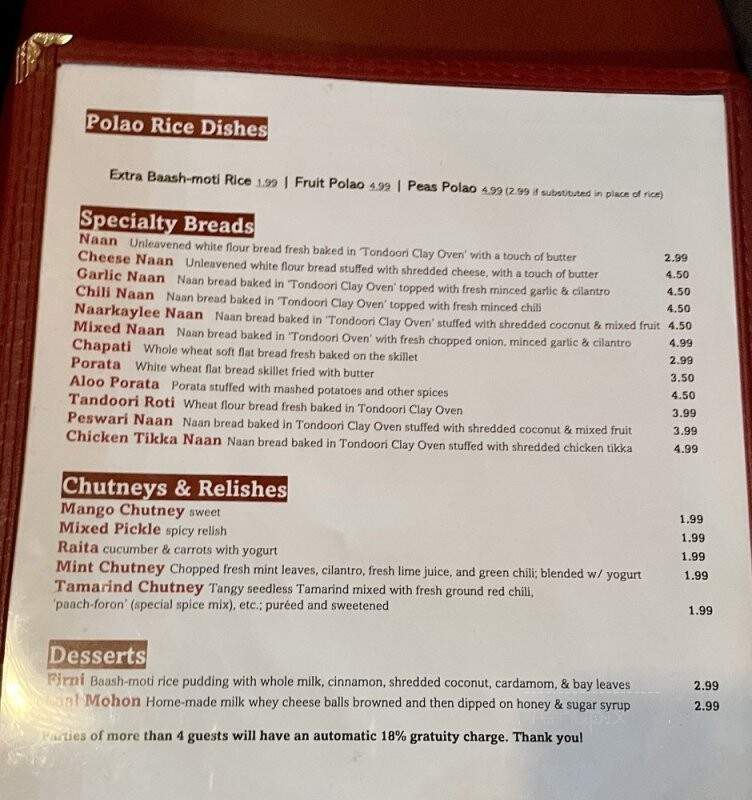 Purnima Bangladeshi Cuisine - Atlanta, GA menu_pic