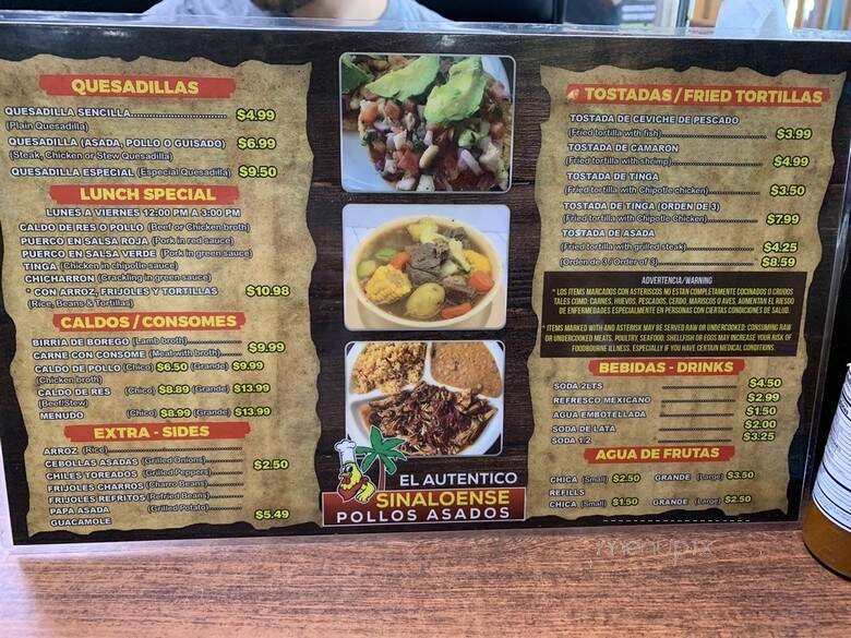 Sinaloense Pollos Asados - Doraville, GA menu_pic