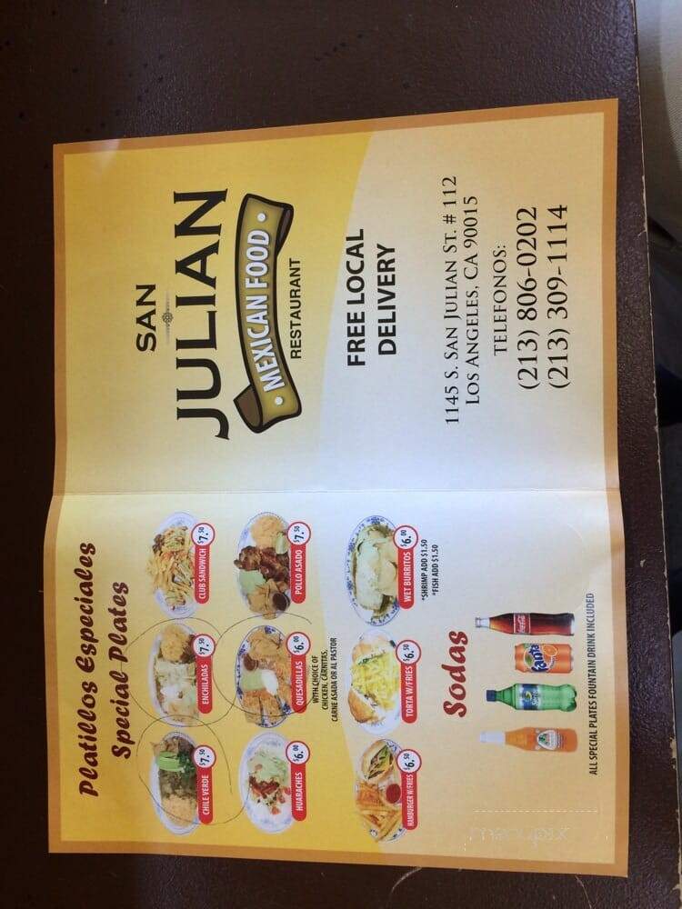 San Julian Restaurant - Los Angeles, CA menu_pic