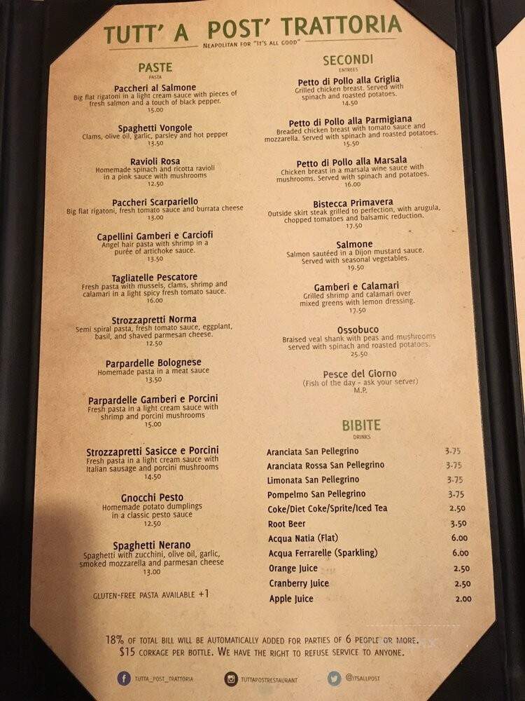 Tutt A Post Trattoria - Beverly Hills, CA menu_pic