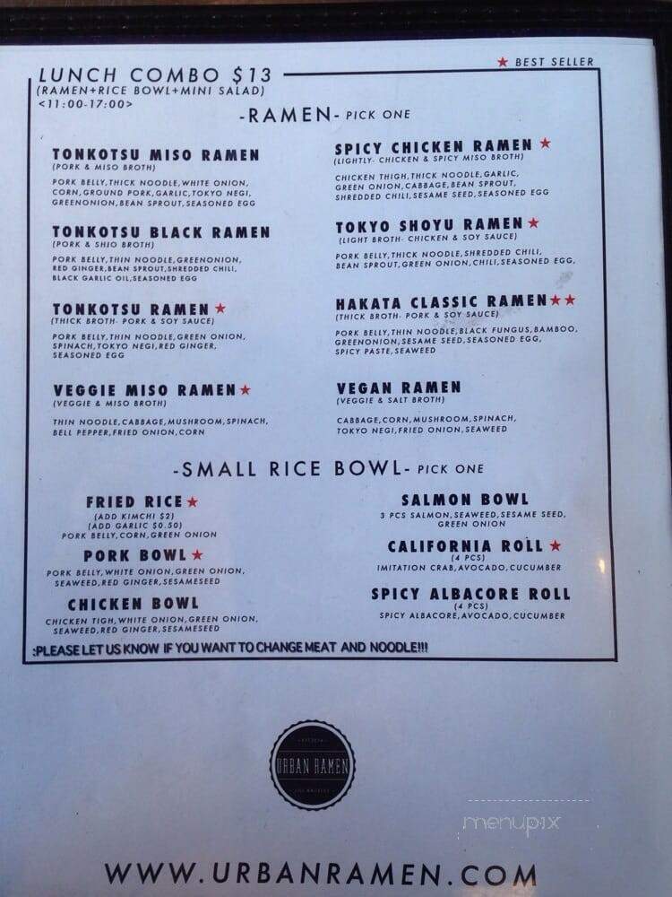 Urban Ramen - West Hollywood, CA menu_pic
