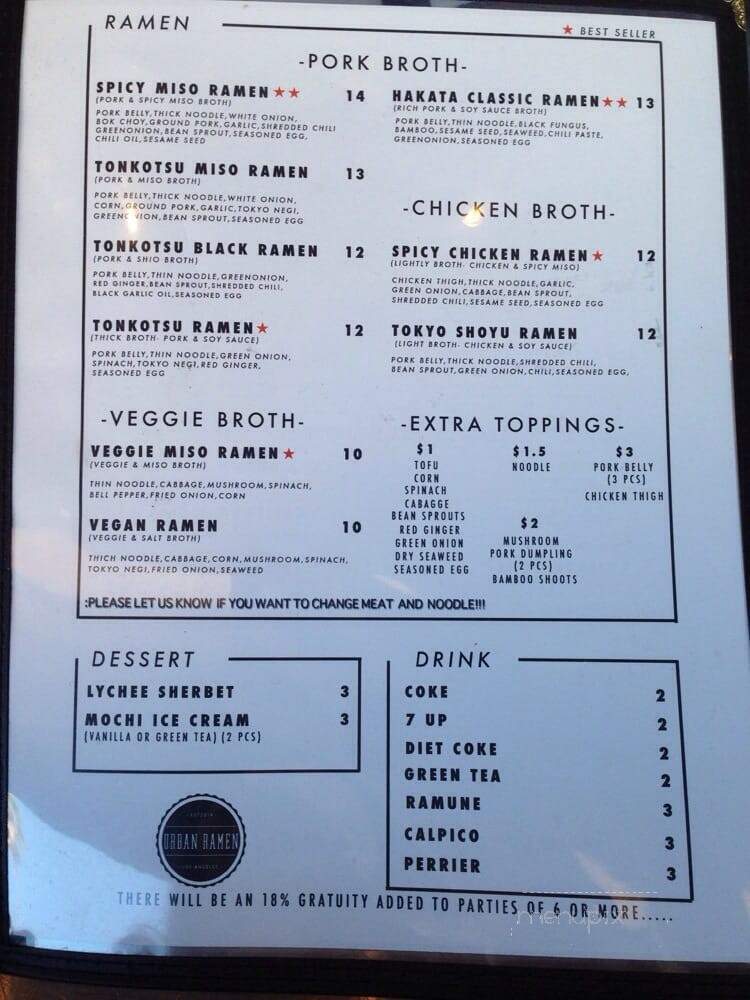 Urban Ramen - West Hollywood, CA menu_pic