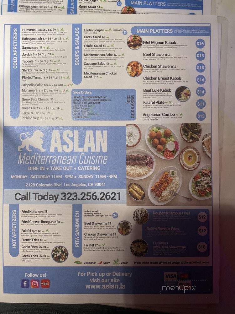 Aslan Catering - Los Angeles, CA menu_pic