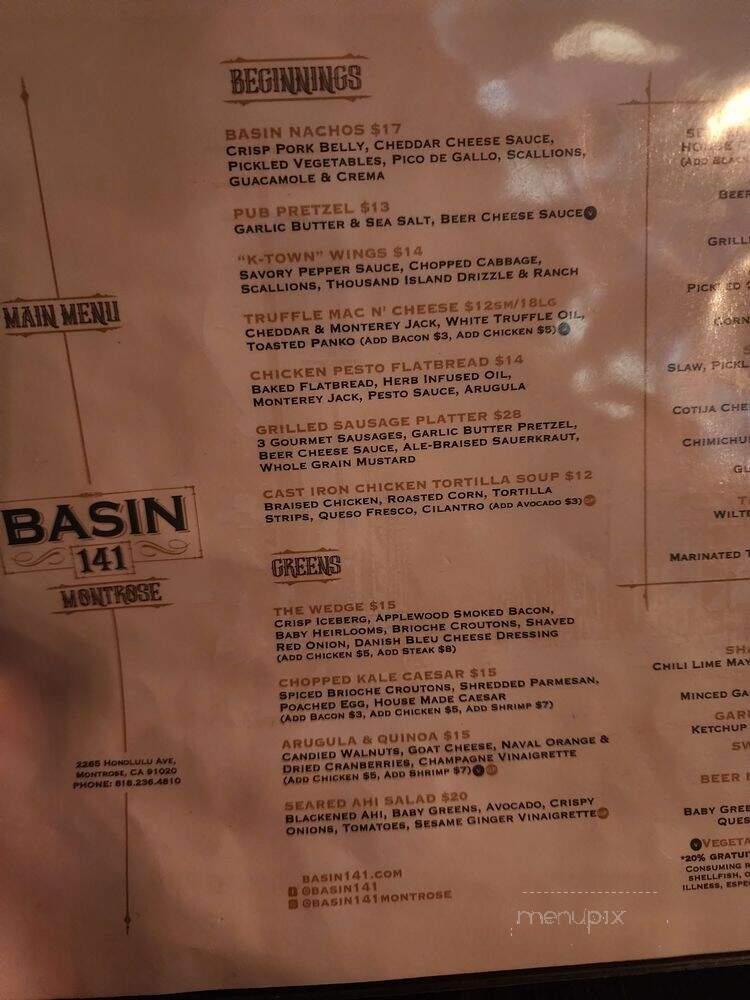 Basin 141 - Glendale, CA menu_pic
