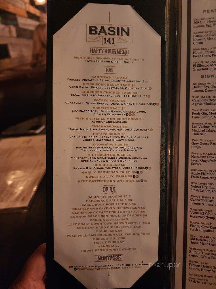 Basin 141 - Glendale, CA menu_pic