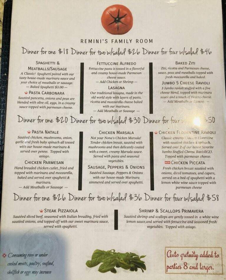 Remini's - Roanoke, VA menu_pic