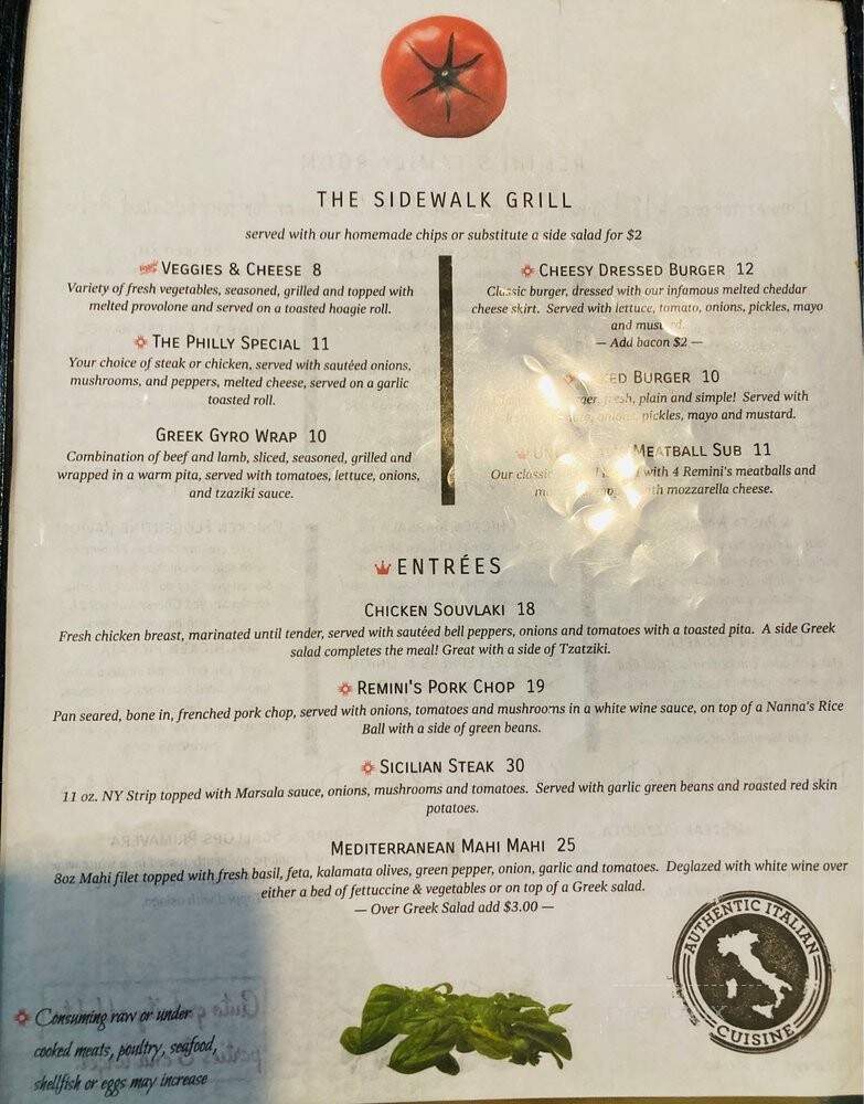 Remini's - Roanoke, VA menu_pic