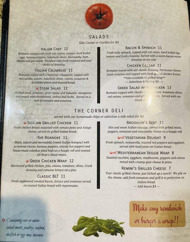 Remini's - Roanoke, VA menu_pic