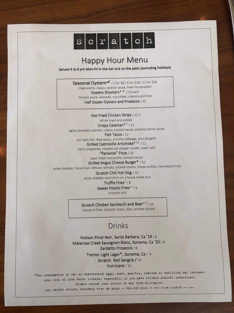 Scratch (Mtn View) - Mountain View, CA menu_pic