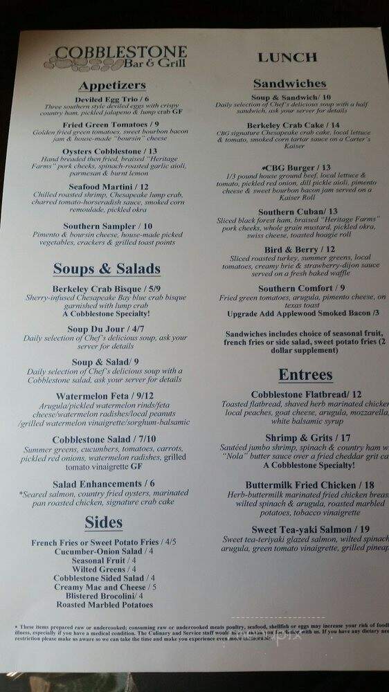 The Dining Room At The Berkeley Hotel - Richmond, VA menu_pic
