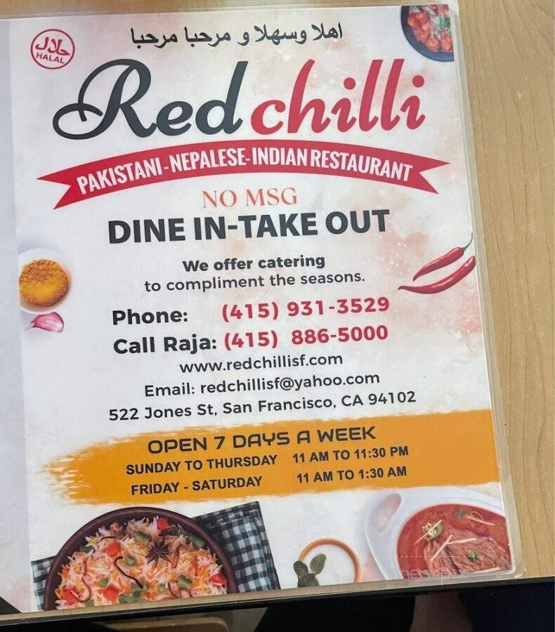 Red Chilli - San Francisco, CA menu_pic