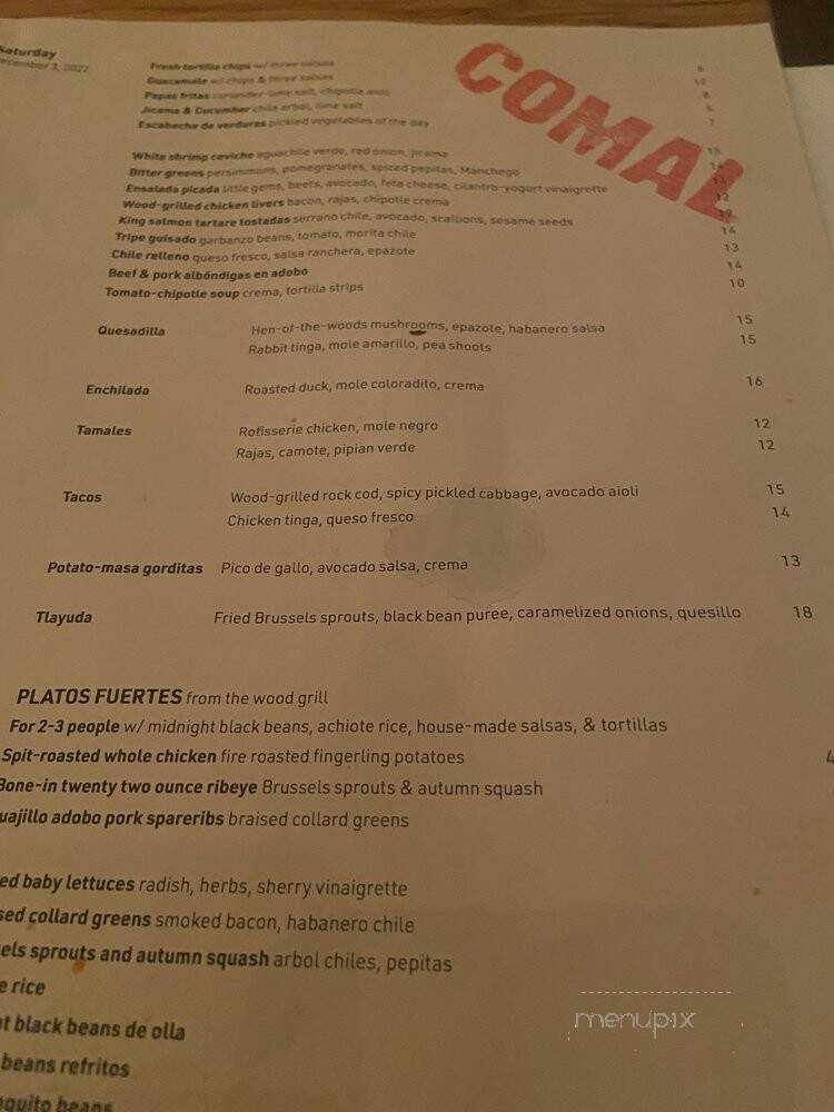 Comal - Berkeley, CA menu_pic