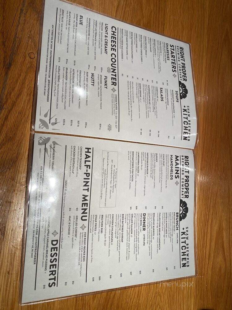 Right Proper Brewing Company - Washington, DC menu_pic