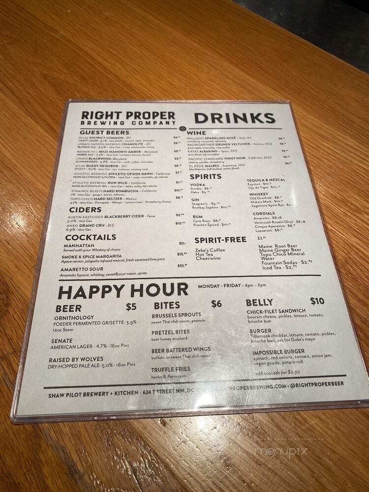 Right Proper Brewing Company - Washington, DC menu_pic