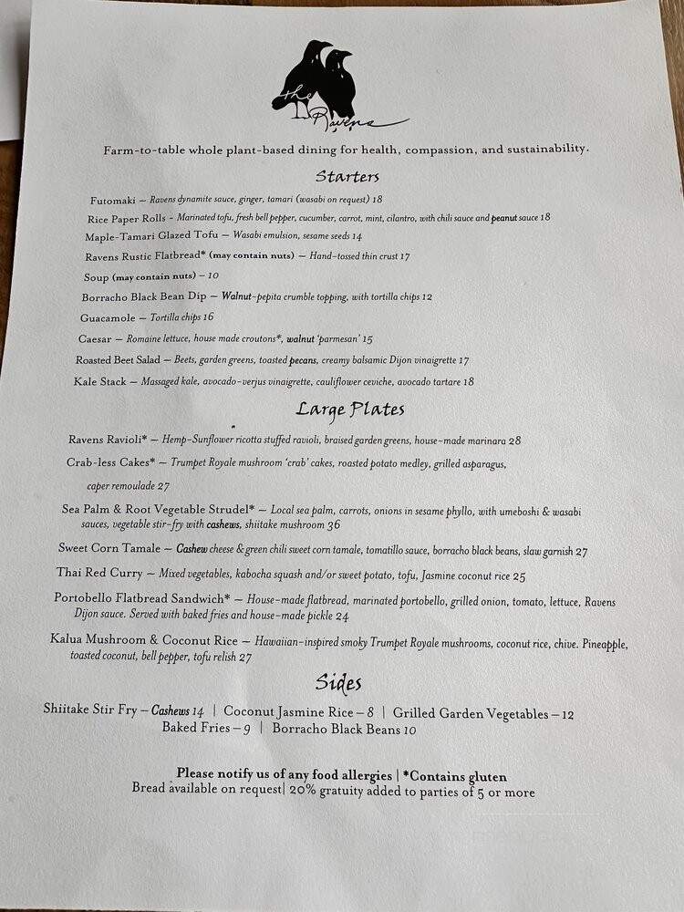 Raven's Restaurant - Mendocino, CA menu_pic