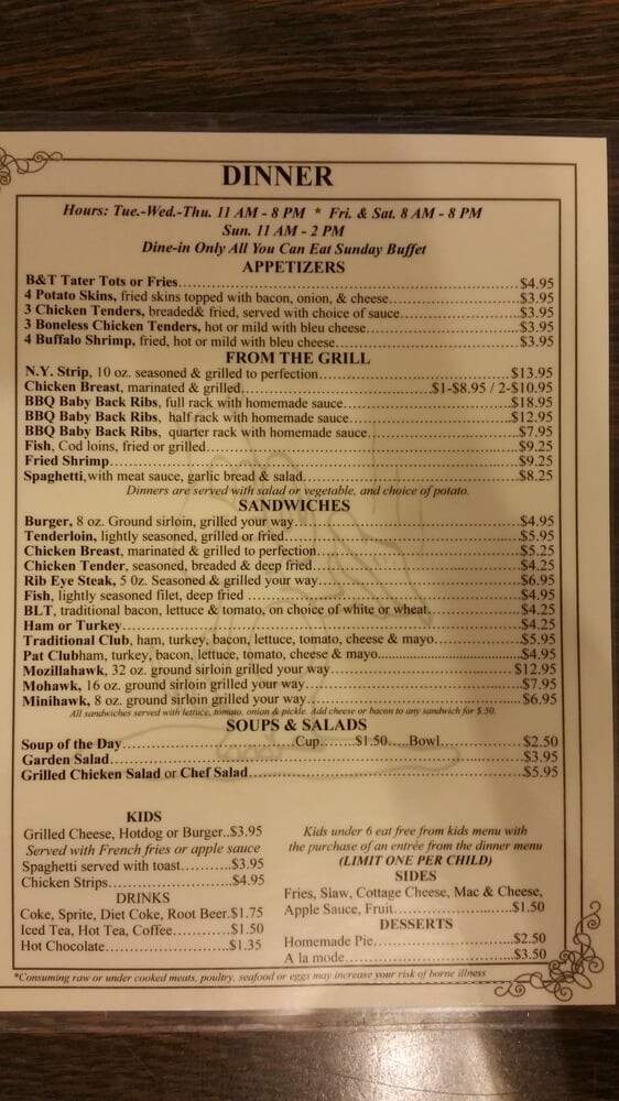 Waldrons Restaurant - Waldron, IN menu_pic