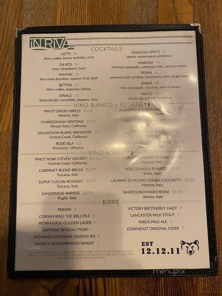 In Riva - Philadelphia, PA menu_pic