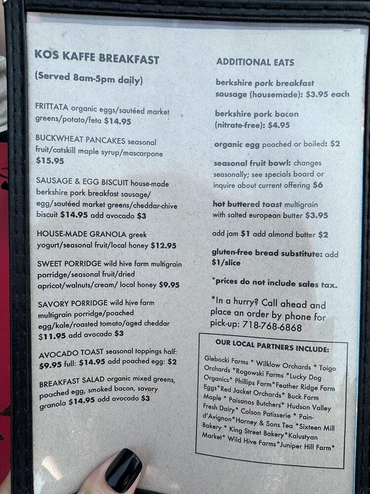 Kos Kaffe Roasting House - Brooklyn, NY menu_pic