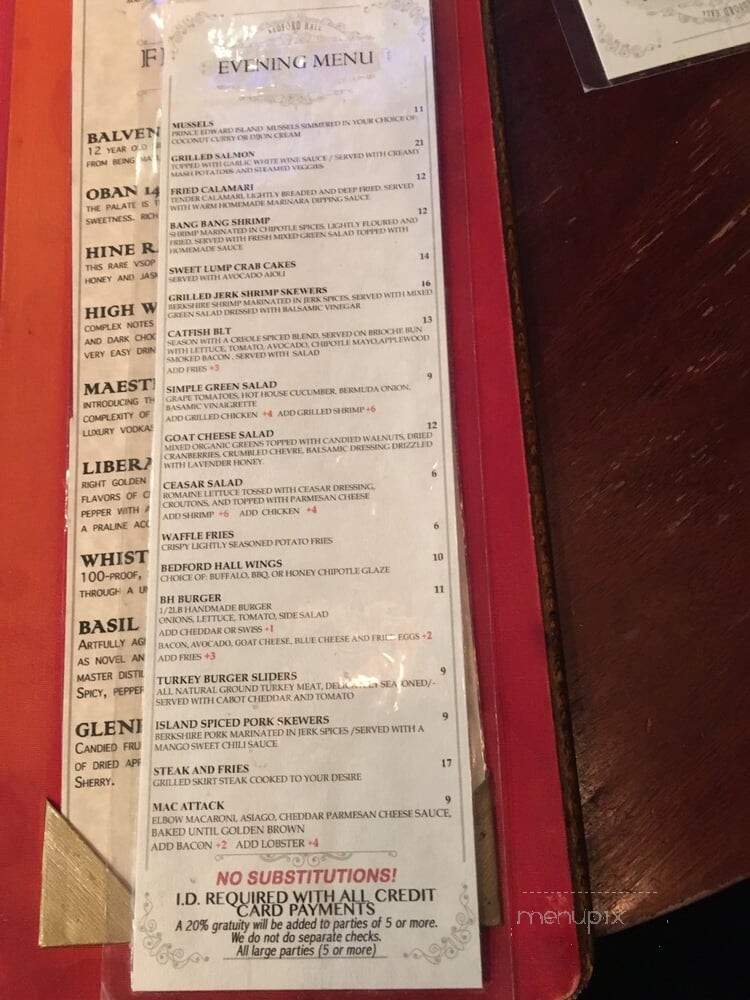 Bedford Hall - Brooklyn, NY menu_pic
