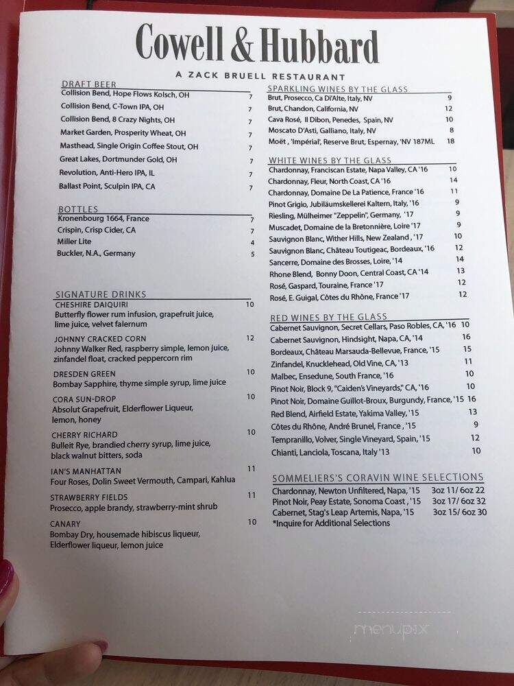 Cowell & Hubbard - Cleveland, OH menu_pic