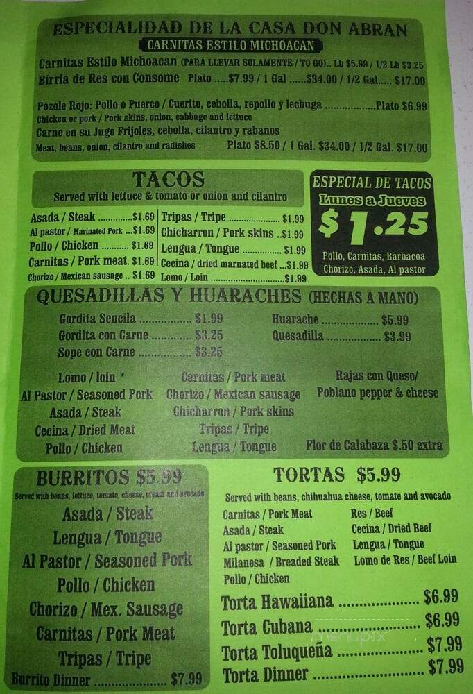 Carnitas Donabran - Cicero, IL menu_pic