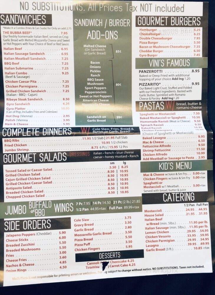 Vini's On Lawrence Inc. - Chicago, IL menu_pic