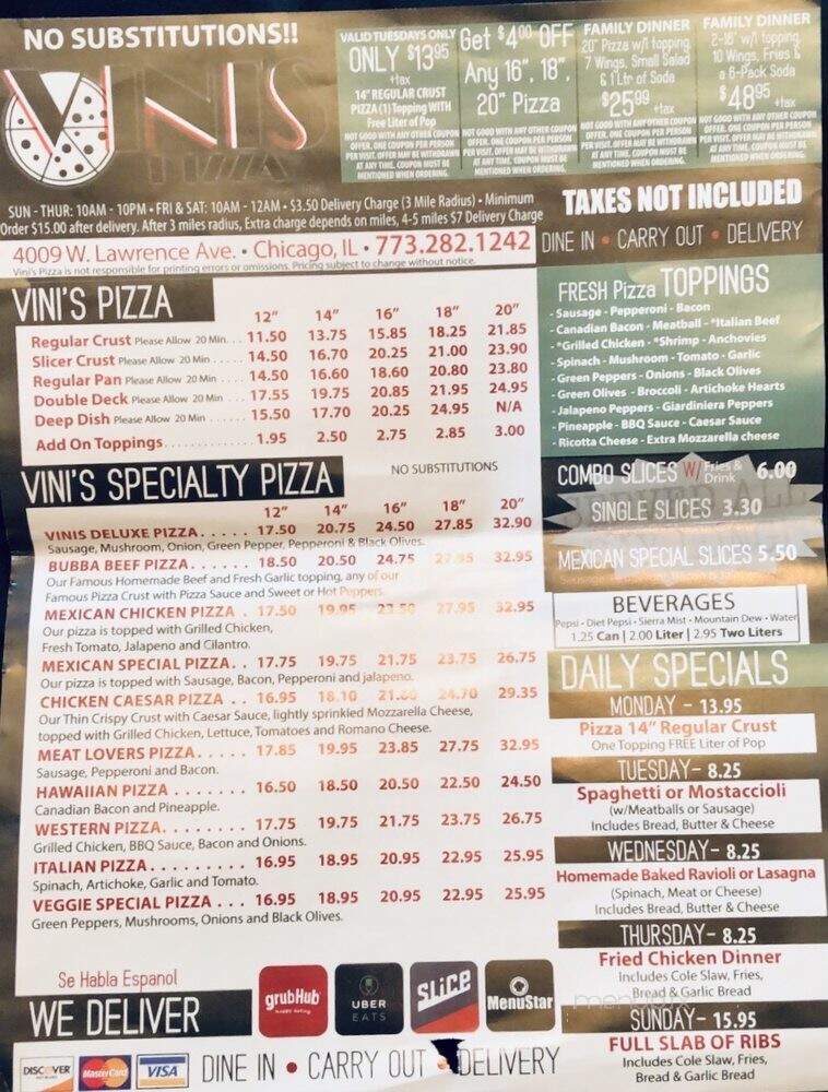 Vini's On Lawrence Inc. - Chicago, IL menu_pic