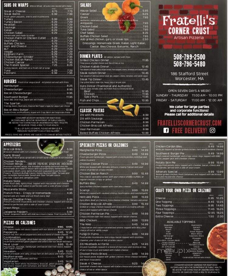 Fratelli's Corner Crust - WORCESTER, MA menu_pic