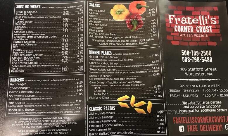 Fratelli's Corner Crust - WORCESTER, MA menu_pic