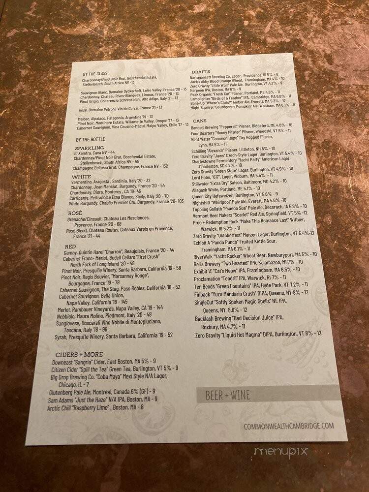 Commonwealth Market & Restaurant - Cambridge, MA menu_pic
