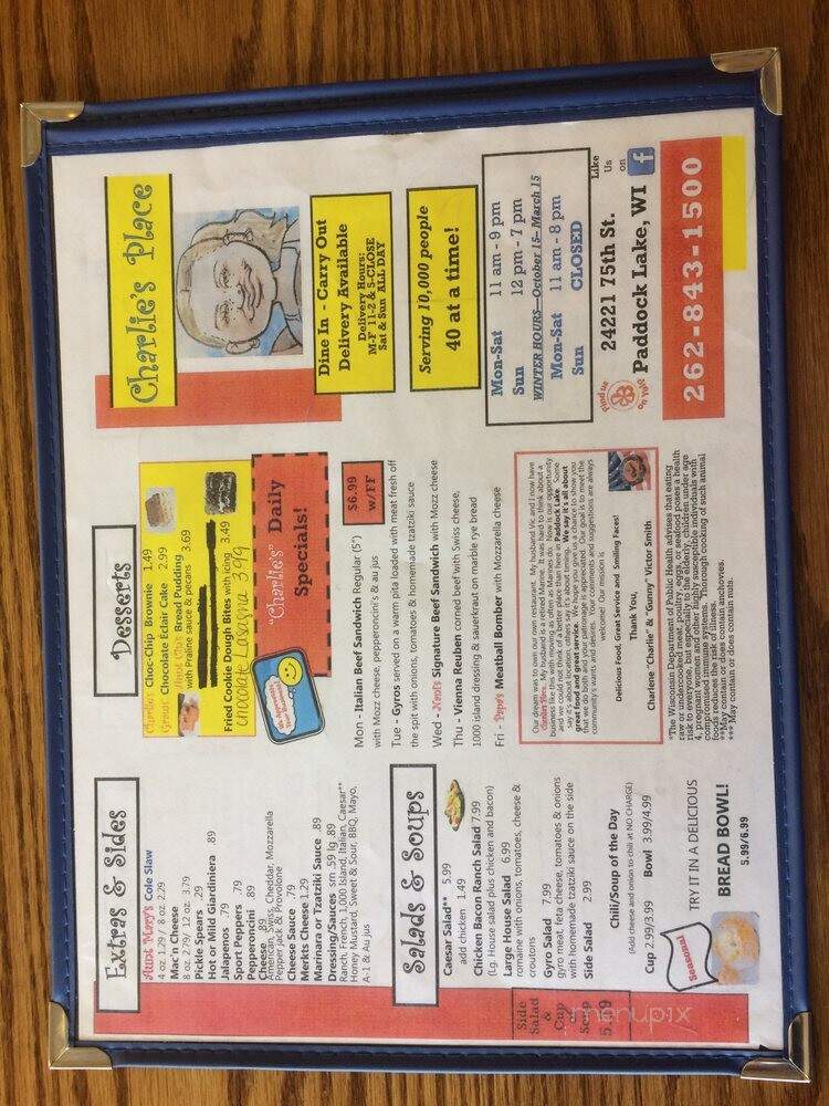 Charlie's Place - Salem, WI menu_pic