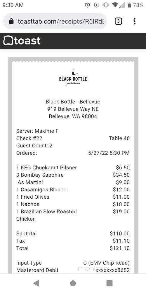 Black Bottle - Bellevue, WA menu_pic