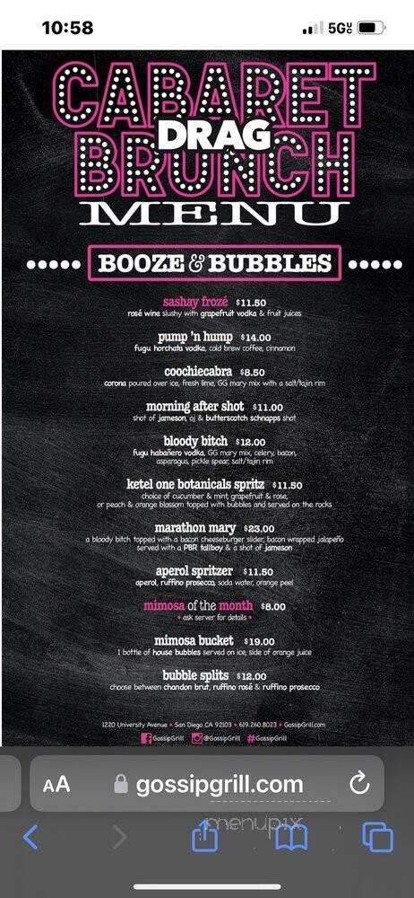 Gossip Grill - San Diego, CA menu_pic