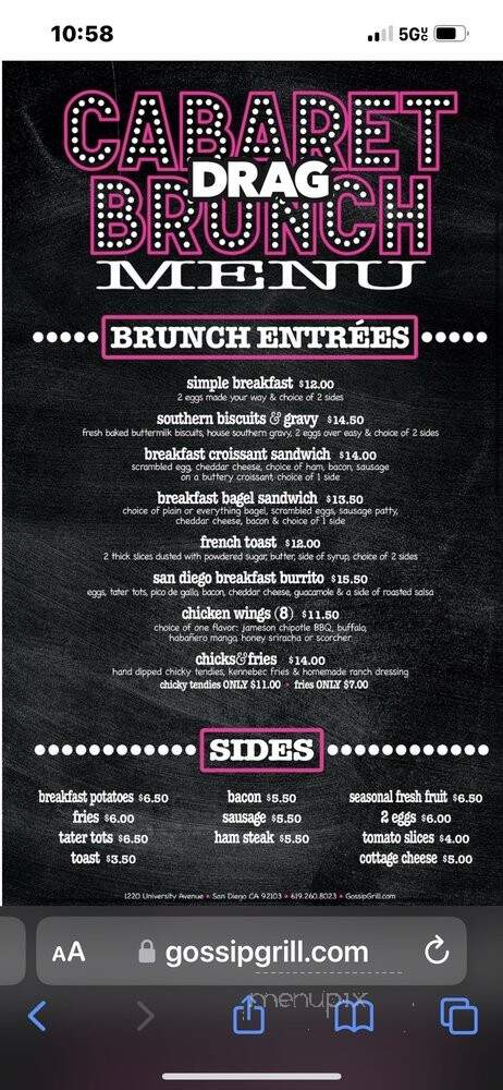 Gossip Grill - San Diego, CA menu_pic