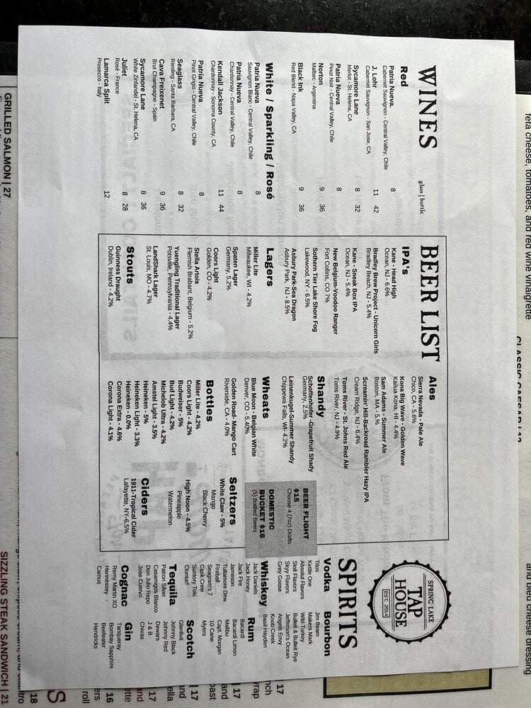 Spring Lake Tap House - Spring Lake Heights, NJ menu_pic