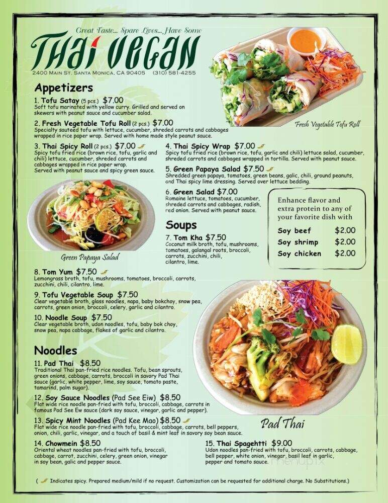 Thai Vegan - Santa Monica, CA menu_pic