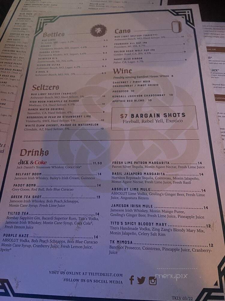 Tilted Kilt Pub & Eatery - Las Vegas, NV menu_pic
