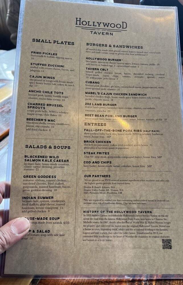 Hollywood Tavern - Woodinville, WA menu_pic