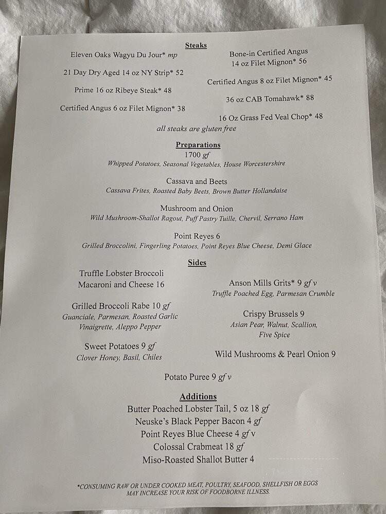 1700 Steakhouse - Harrisburg, PA menu_pic