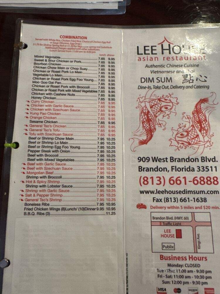 Lee House Asian Restaurant - Brandon, FL menu_pic