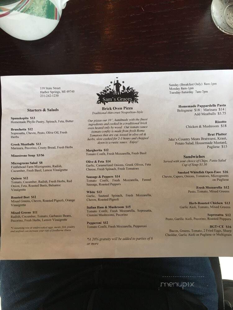 Sam's Graces Cafe & Bakery - Harbor Springs, MI menu_pic